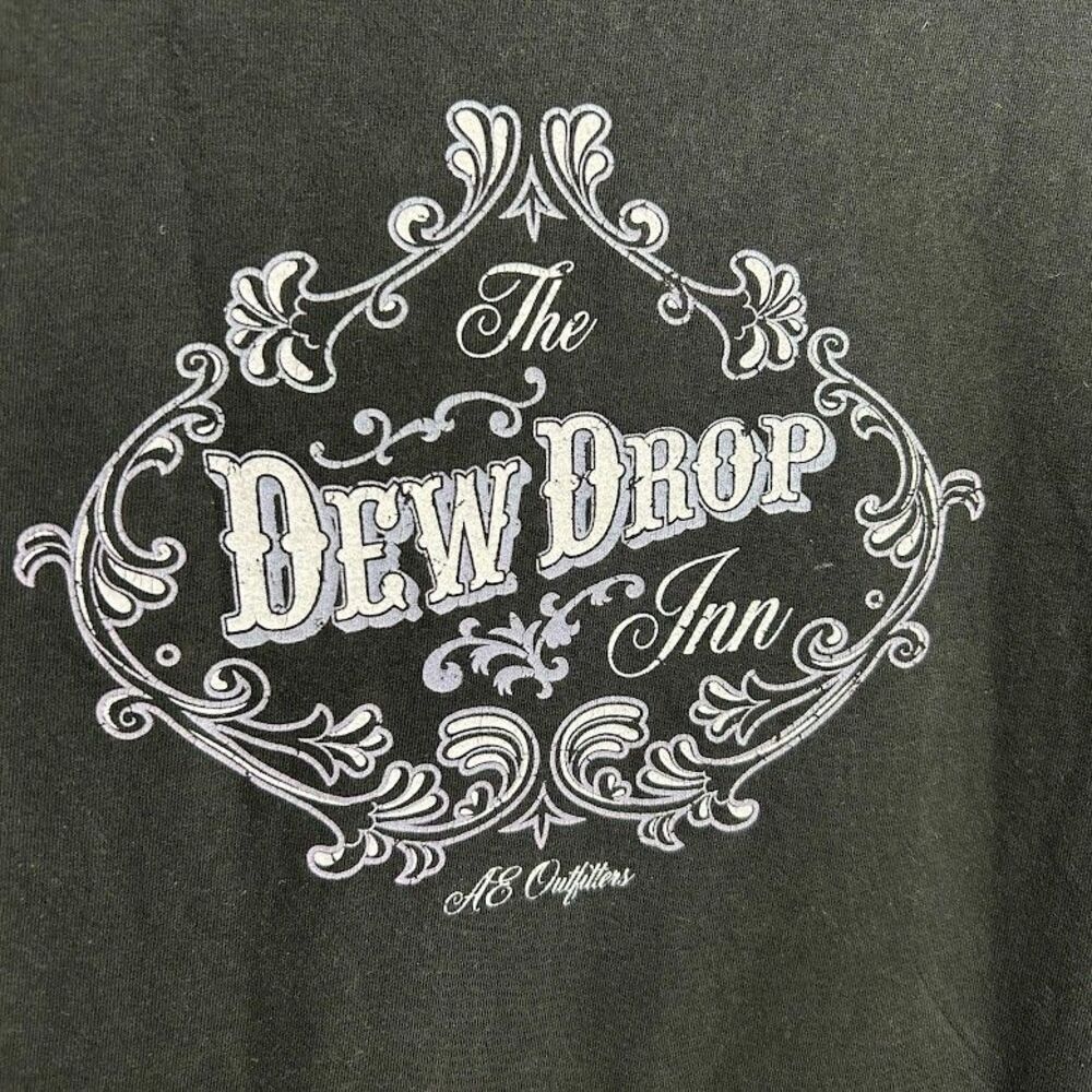 Y2K American Eagle Graphic Tee Shirt Womens S Black Dew Drop Inn Boxy Cotton - Picture 5 of 7